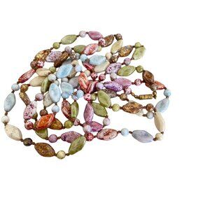 Vintage Czech Picasso Glass Bead Necklace Hand Knotted Barrel clasp